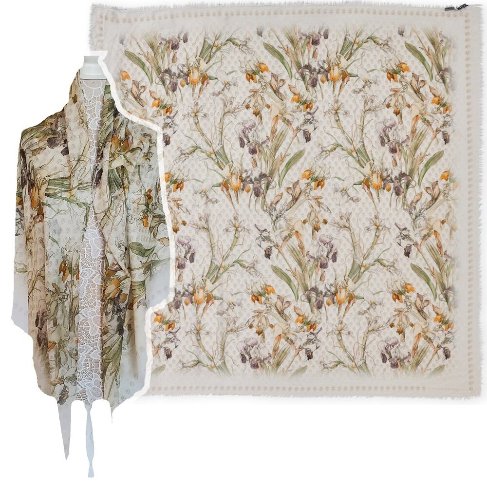 ALEXANDER MCQUEEN SCARF WILD IRIS SKULL PRINT MODAL SILK 54" SQUARE
